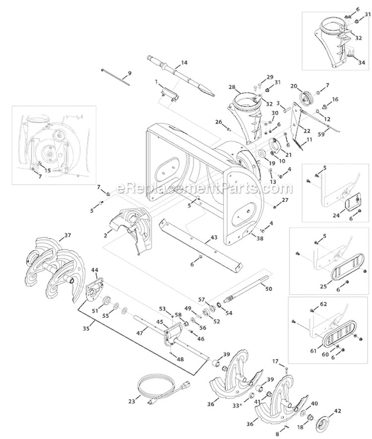 Auger and Housing Diagram and Parts List for 2010 Yard Man Snow Blower